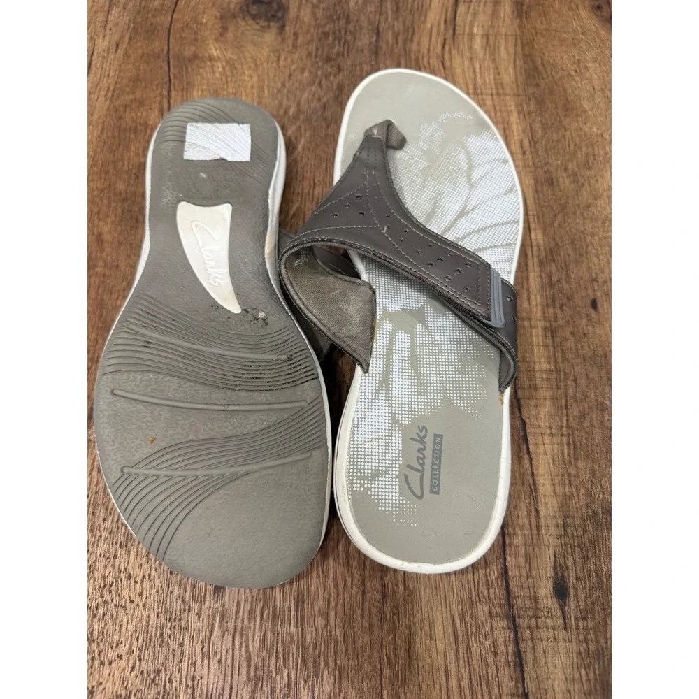 Clarks Women's Brinkley Star Pewter Metallic Thong Sandals Flip‎ Flops Size 10M